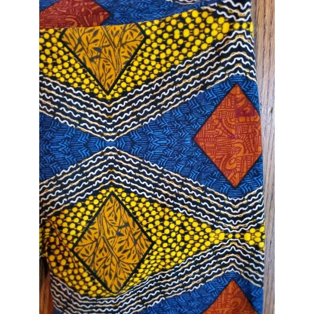 Lularoe Geometric African Print Diamond Leggings Blue Yellow‎ Orange High Waist